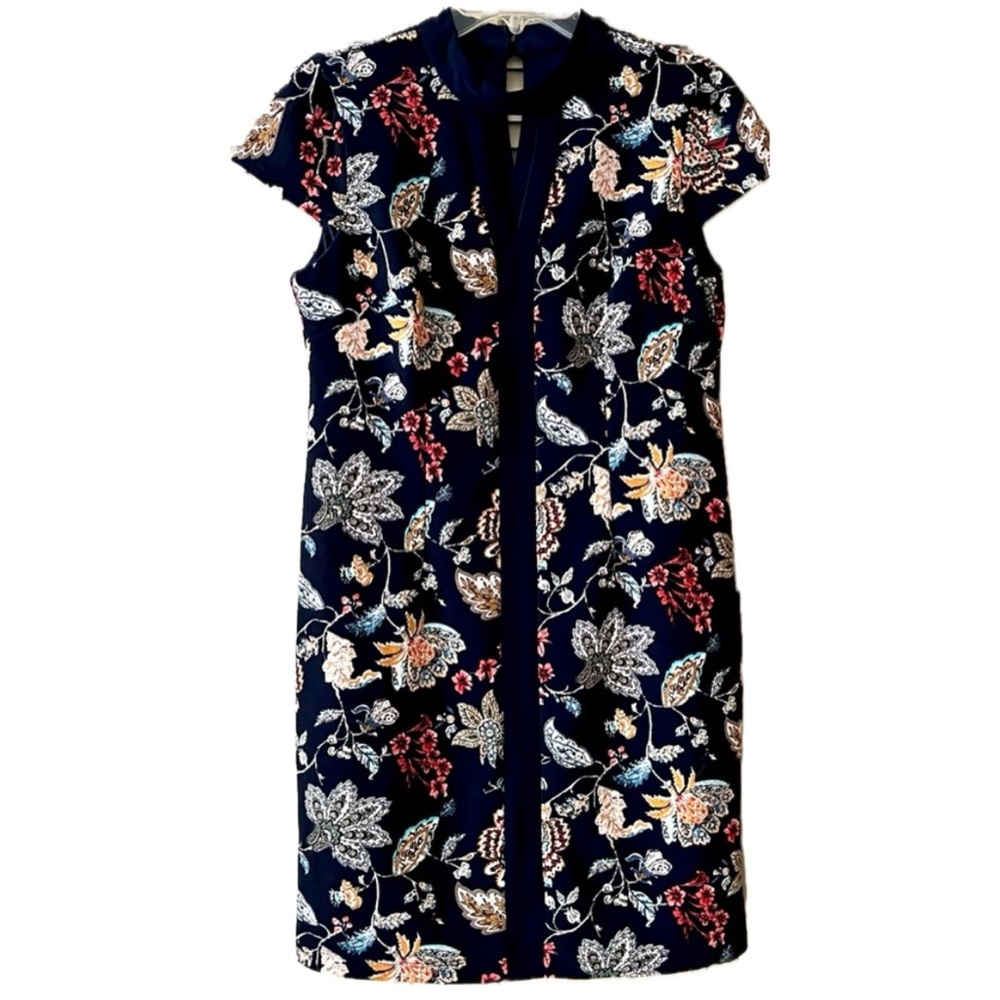 Roz & Ali navy blue & floral pattern dress. size: 12 petite